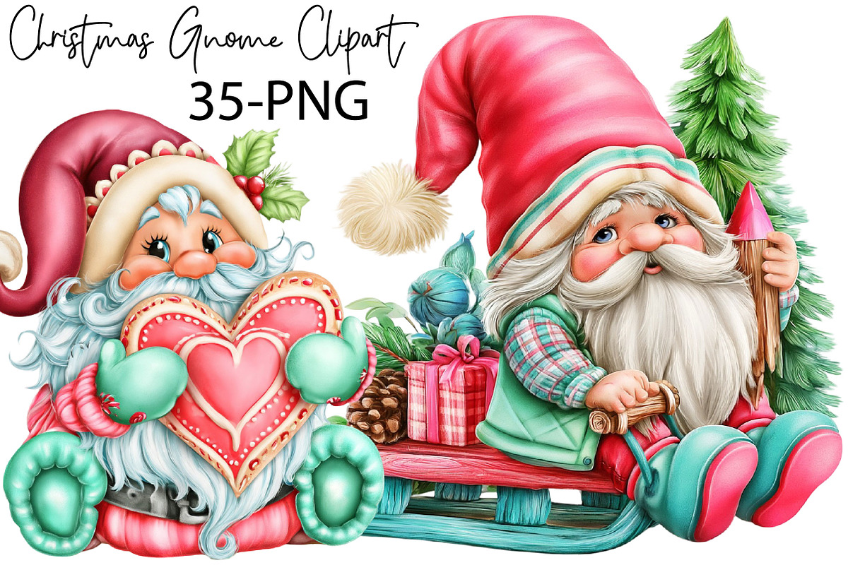 Christmas Gnome Clipart PNG Bundle, a Seasonal Illustration by SVGArt (Photo 1 of 4)