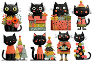 Christmas Black cat clipart, an Illustration by Designworld (Thumbnail 3 of 4)