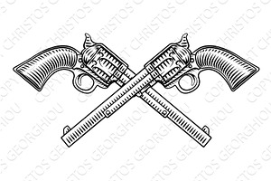 Crossed Western Cowboy Gun Pistol, an Illustration by Christos Georghiou