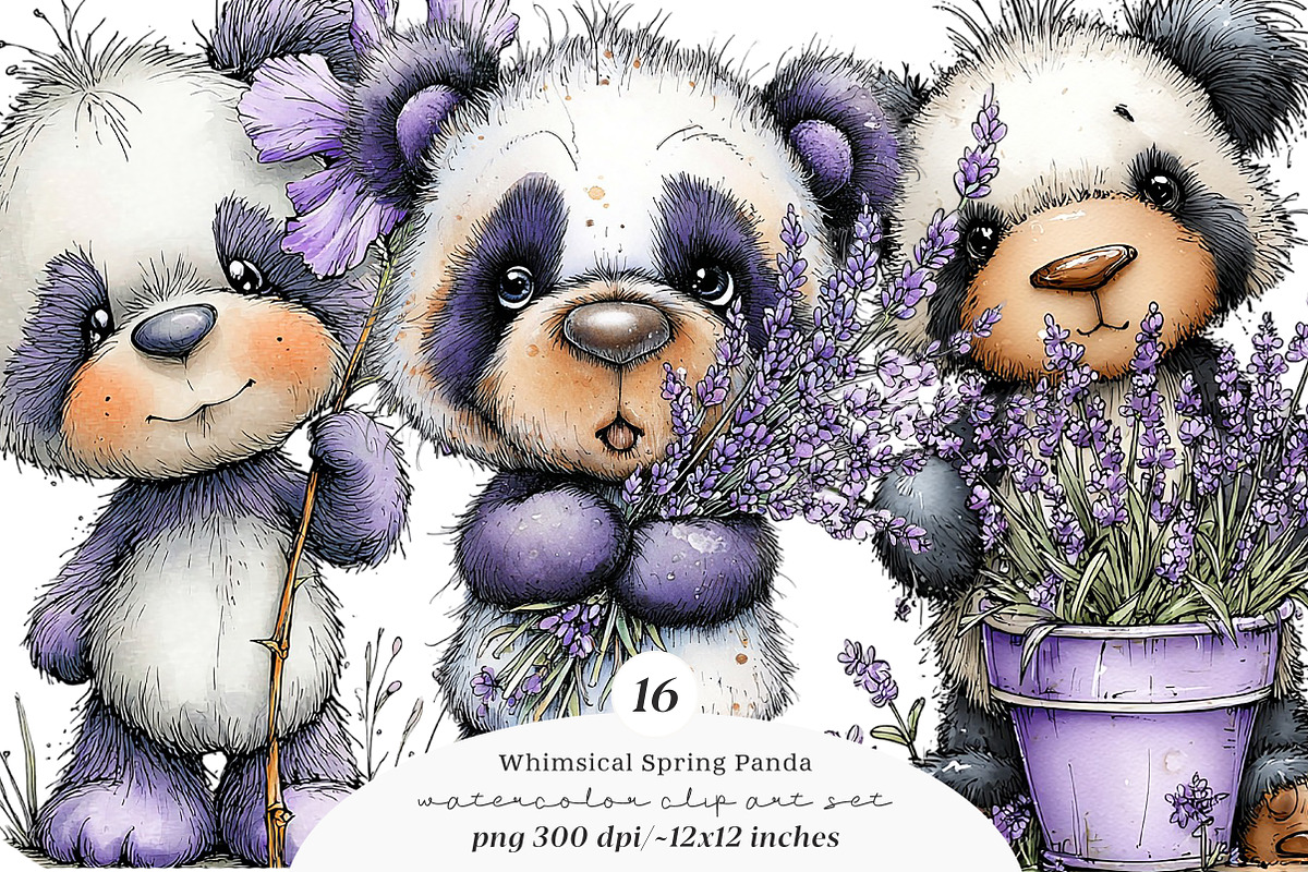 Whimsical spring panda clipart, an Illustration by SinaCreation (Photo 1 of 11)