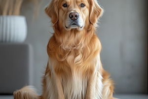 Golden Retriever Dog Sitting Indoors, an Animal Photo by Pixeness Studio