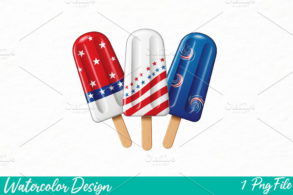 4th of July Sublimation Design, an Illustration by Watercolor design (Photo 1 of 3)