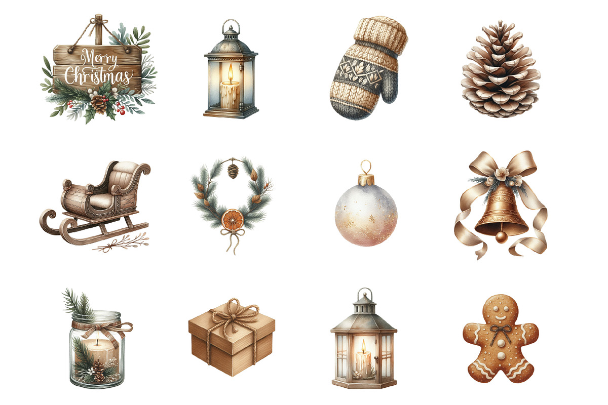 Neutral Rustic Christmas Clipart, an Illustration by Design Market (Photo 3 of 3)