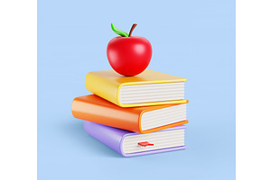 Stack of books with apple. Realistic, an Education Illustration by Marozhkastudio