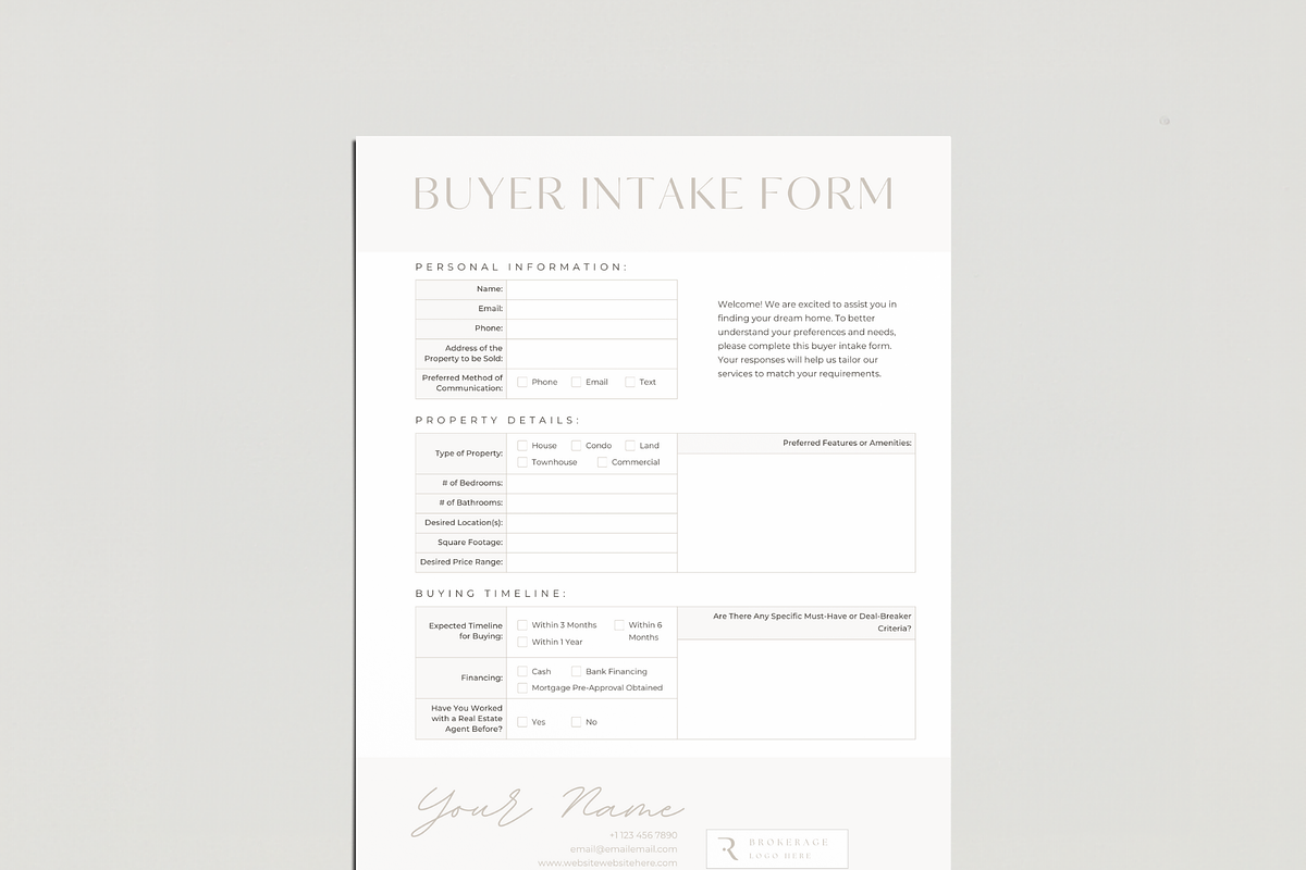 Real Estate Buyer Intake Form, a Marketing Template by EstateElements