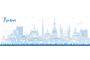 Outline Kazan Russia city skyline., an Illustration by Booblgum