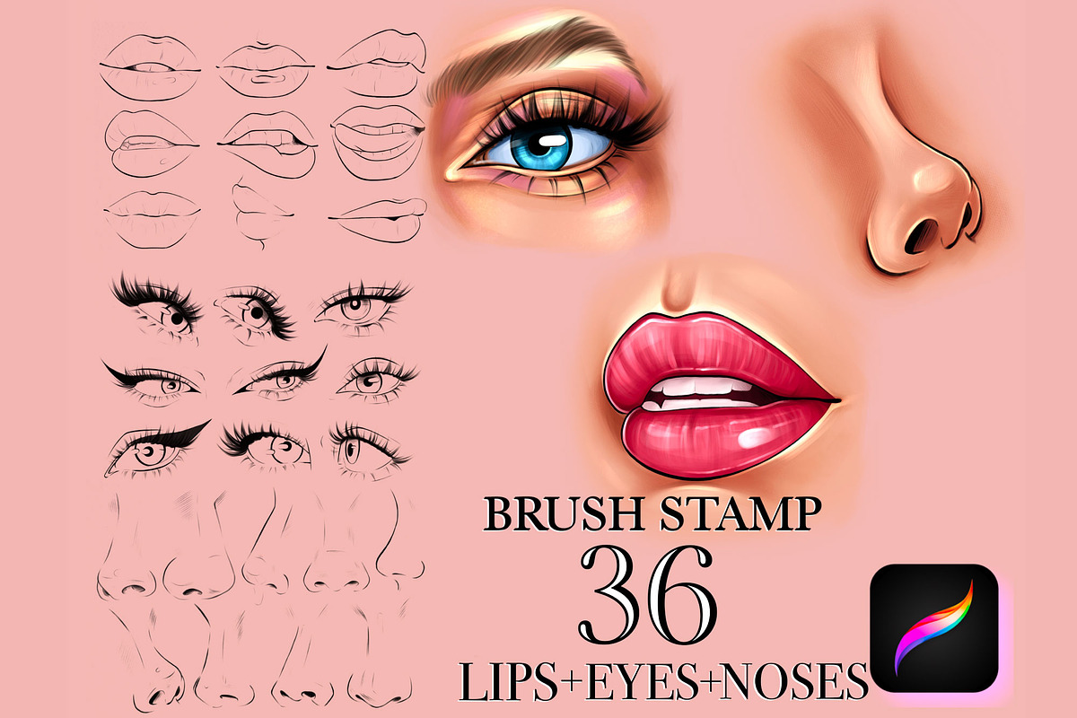 Procreate Nose lips eyes brushes, a Brush Add-On by Elenbushe (Photo 1 of 5)