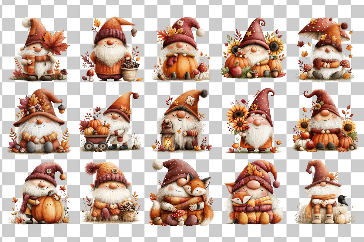Autumn Gnome PNG Clipart Bundle, a Seasonal Illustration by Nicolle's Colorful Art (Photo 3 of 6)