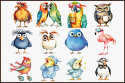 Funny Colorful Birds Watercolor Clip, an Illustration by Sublimation Artist (Thumbnail 3 of 6)