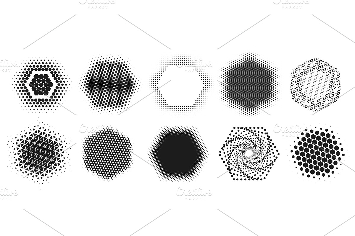 Halftone hexagon shapes. Abstract, an Illustration by winwin.art