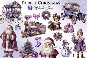 Purple Christmas Watercolor Clipart