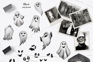 Ghosts Watercolor Clipart. Halloween