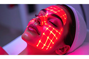 A woman undergoes red light facial, a Technology Photo by Igor Tichonow