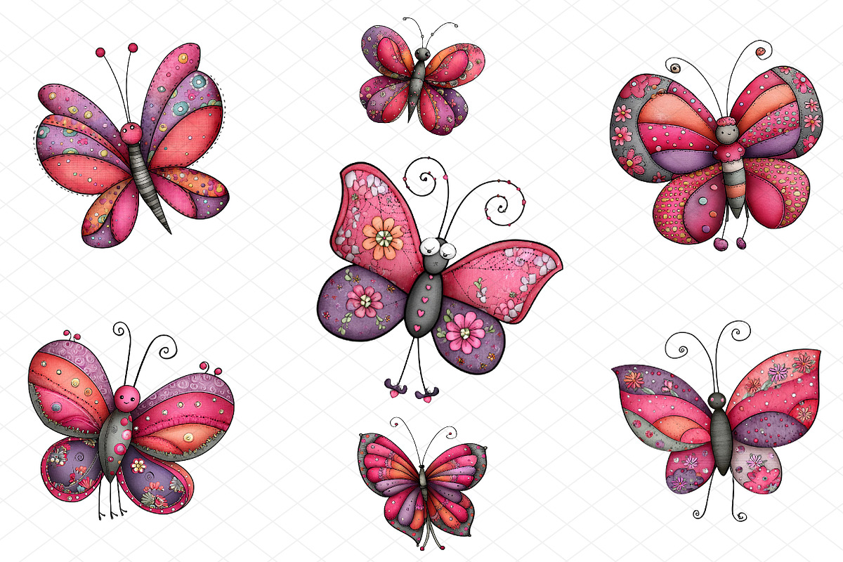 Whimsical Pink Red Butterflies PNG, an Illustration by cherrydesign (Photo 3 of 4)