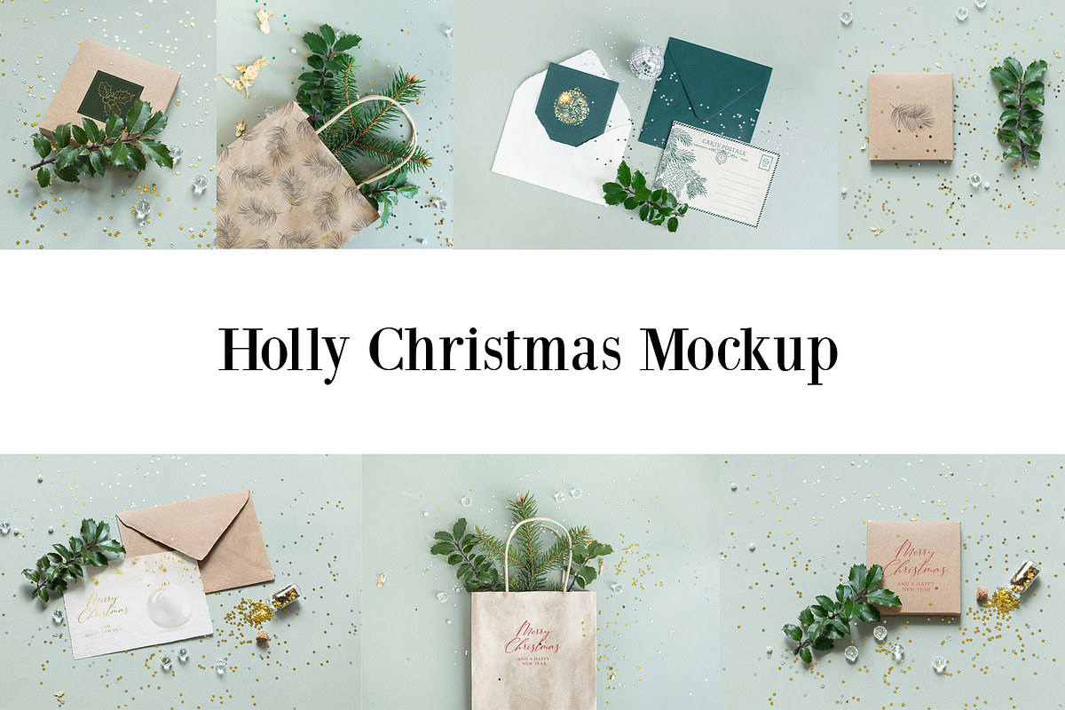 Holly Christmas Mockup, a Print Template by Kotkoa Studio (Photo 2 of 4)