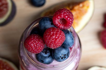 Fresh delicious yogurt made from milk with blueberry flavor, a Background Photo by MyPhotos