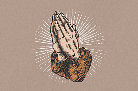Praying hand illustration engraving