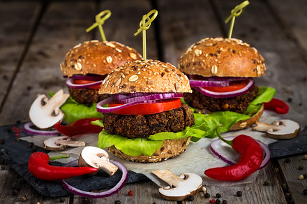 Veggie burgers stock photo containing salad and vegetarian