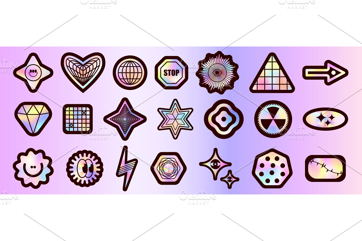 Y2K holographic sticker pack with, an Object Illustration by art PVP - market