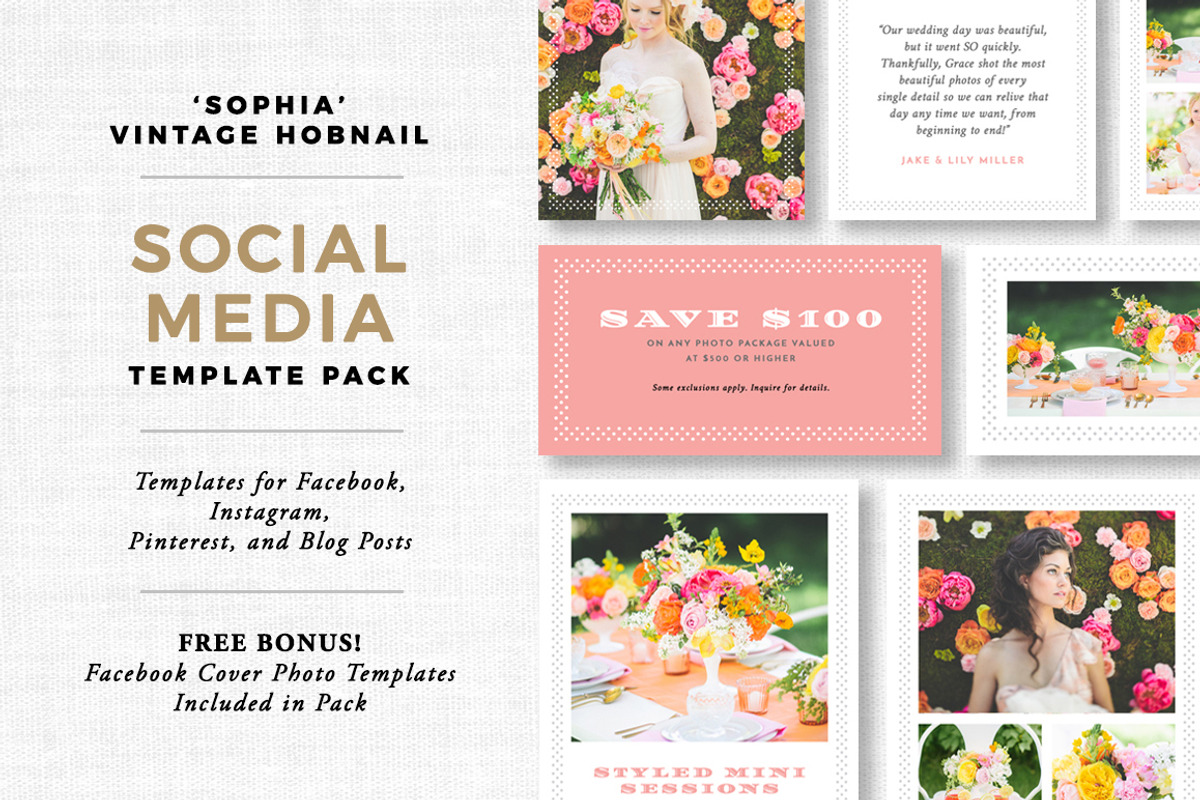 Vintage Social Media Pack + BONUS, a Social Media Template by The Proper Type™ (Photo 1 of 6)