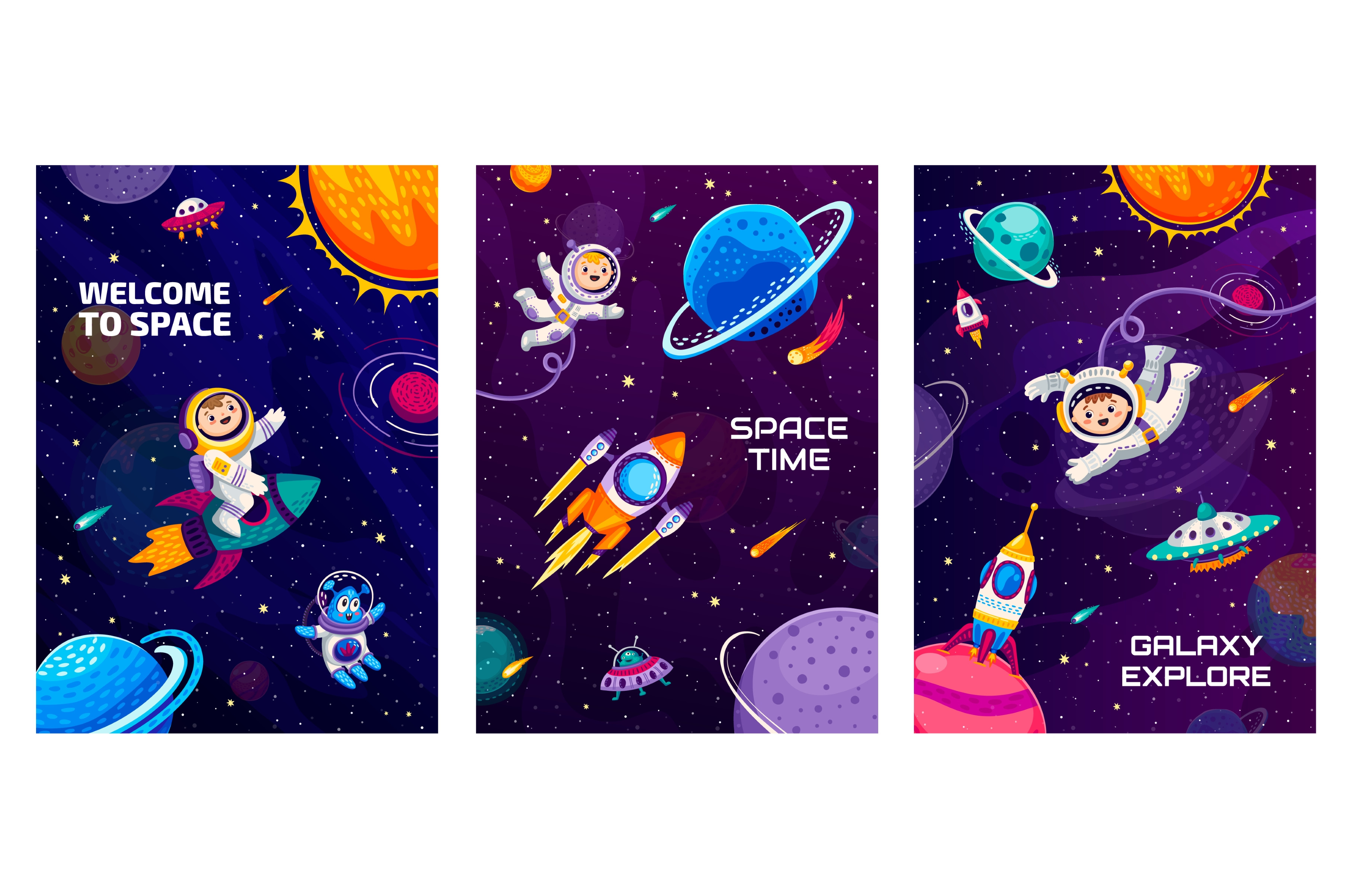 Cartoon space posters, an Illustration by Vector Tradition