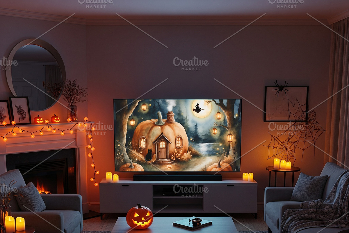 Halloween Pumpkin House with Witch, a Background Graphic by Floraphoria (Photo 10 of 10)