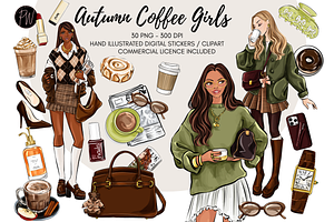 Autumn coffee girls clipart png, an Illustration by Parinaz Wadia Design