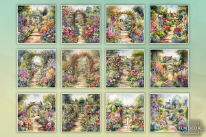 Watercolor Victorian English Garden