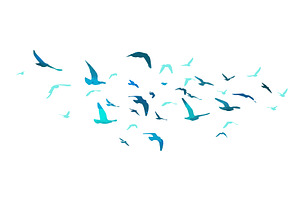Flying birds blue silhouette flock, an Animal Illustration by Nenahliadava Design