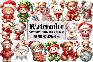 Christmas Teddy Bear Clipart, an Illustration by Design Market