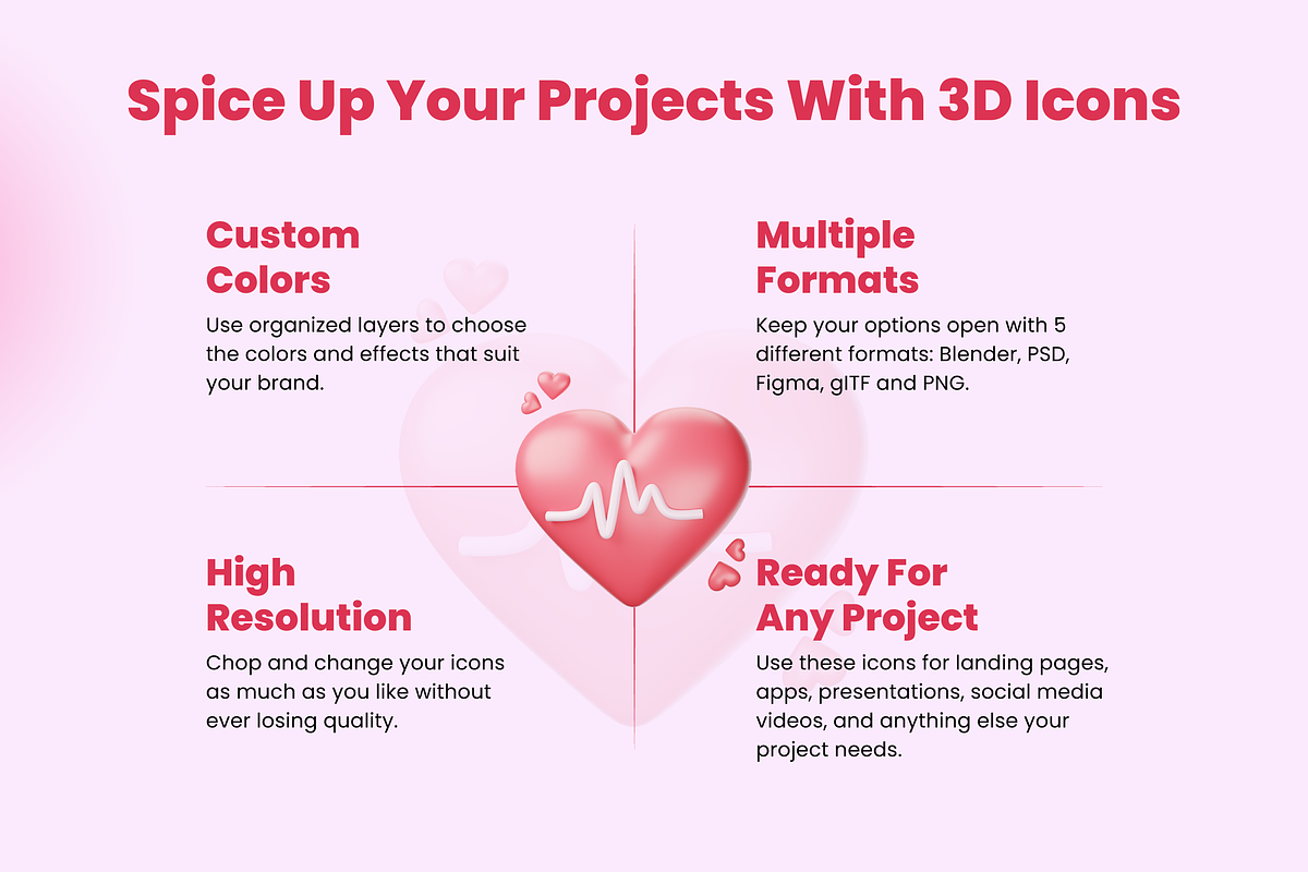 3D Love Icons, an Object 3D Model by Flat Icons (Photo 2 of 8)