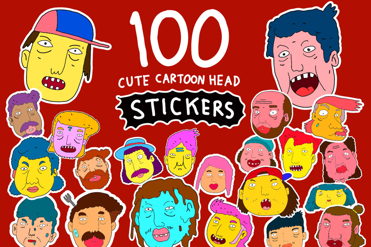 100 Cartoon Head Sticker, an Illustration by singpentinkhappy (Photo 1 of 9)