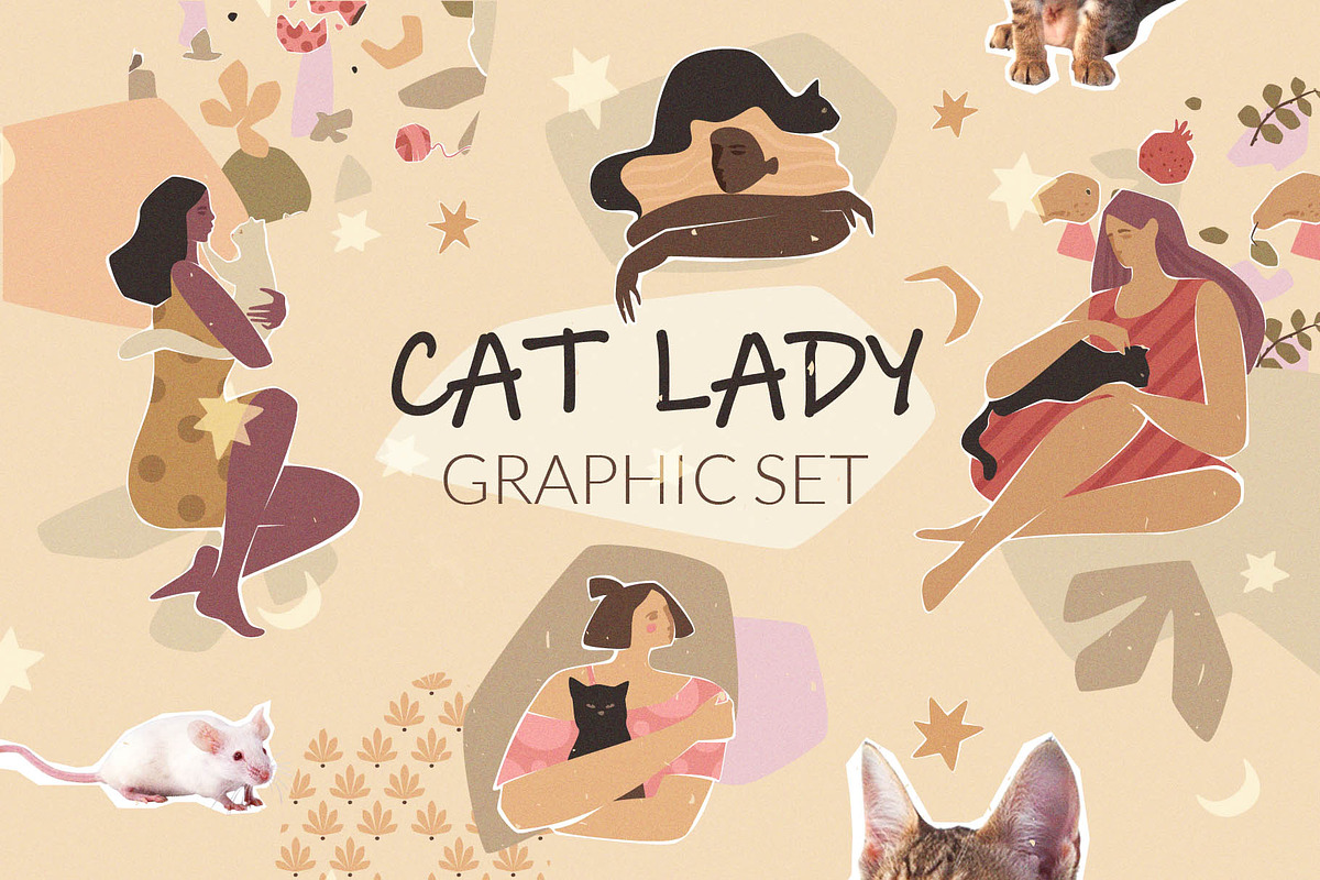 Cat Lady Graphic Set, an Animal Illustration by svetlana.belaia (Photo 1 of 7)
