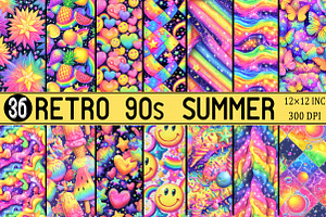 Retro 90s Summer Y2K Digital Paper, a Pattern Graphic by SVGArt