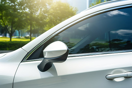 Closeup photo of a new white modern car, a Transportation Photo by AlyaAnd