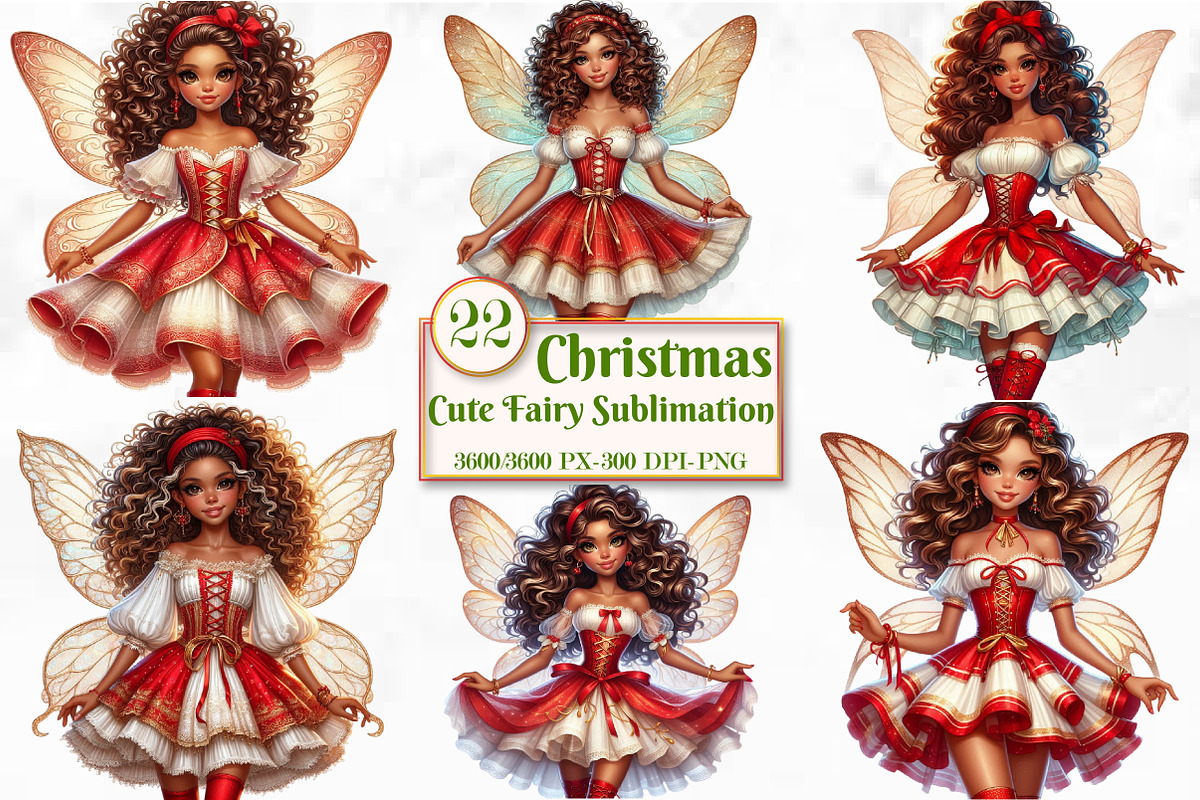 Christmas Cute Fairy Sublimation, a Seasonal Illustration by Craft Nest (Photo 1 of 5)
