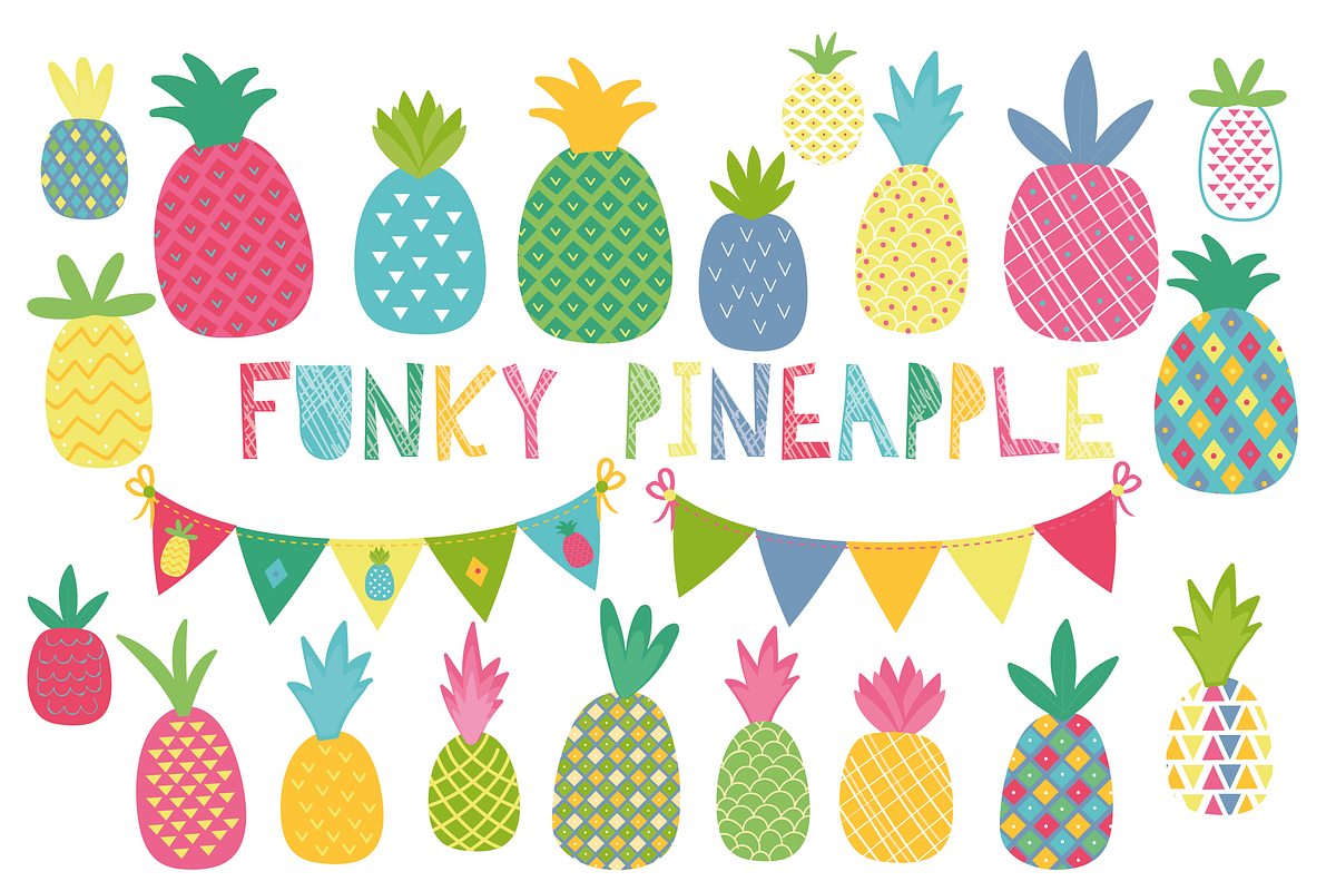 Funky pineapple set, a Decorative Illustration by Poppymoondesign