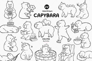 Hand Drawn Capybara Clipart Set, an Animal Illustration by Victoruler