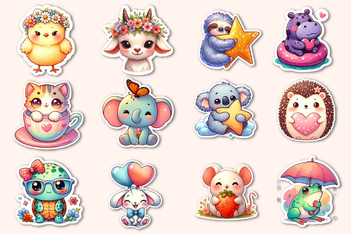 Cute Animals Stickers Clipart Bundle, an Illustration by Dream Creation (Photo 2 of 5)