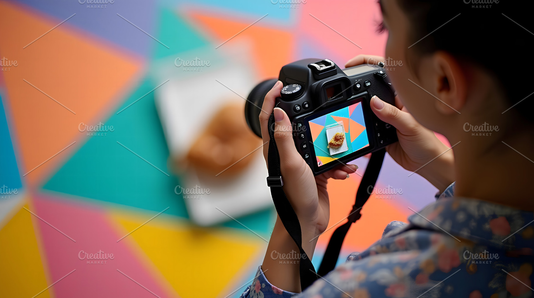 Woman Taking Photo of Food with Digi, a Person Photo by Stock Shape