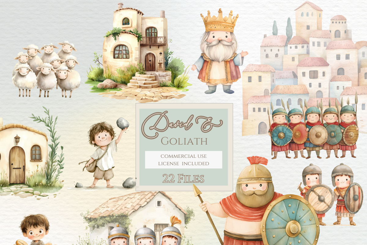 David and Goliath watercolor clipart, an Education Illustration by Invite to Clipart (Photo 1 of 6)