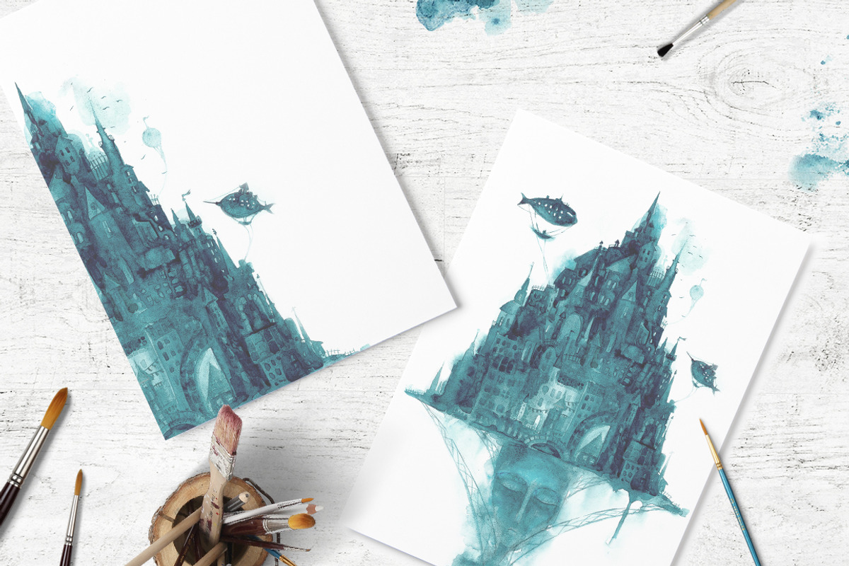 Watercolor illustration with town., an Illustration by WinWinFolly (Photo 2 of 5)