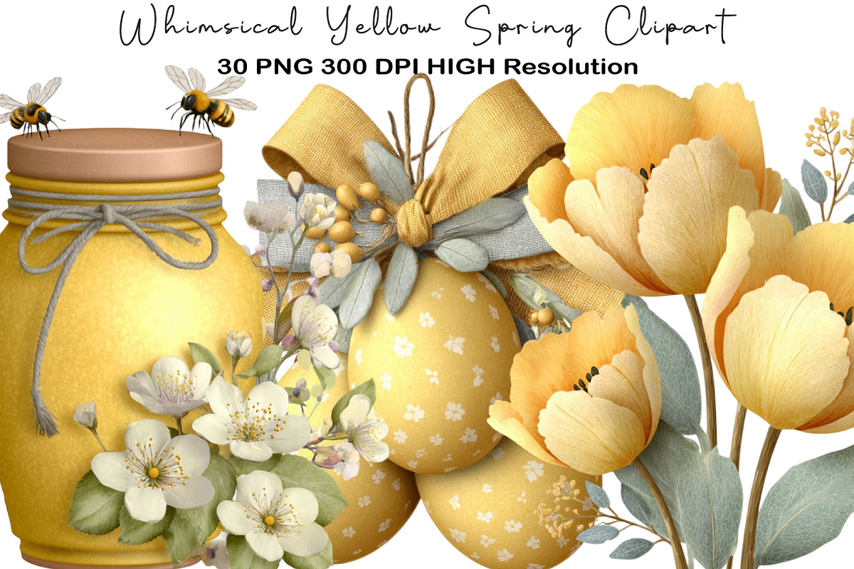 Whimsical Yellow Spring Clipart, an Illustration by Black Bird Studio (Photo 1 of 5)