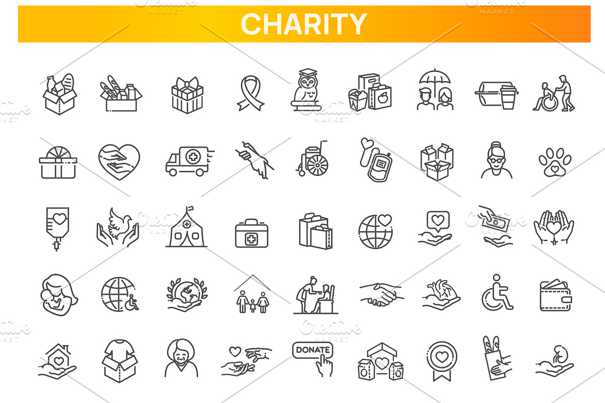 Charity and volunteering icon set, an Outline Icon by Tettygreen (Photo 1 of 2)