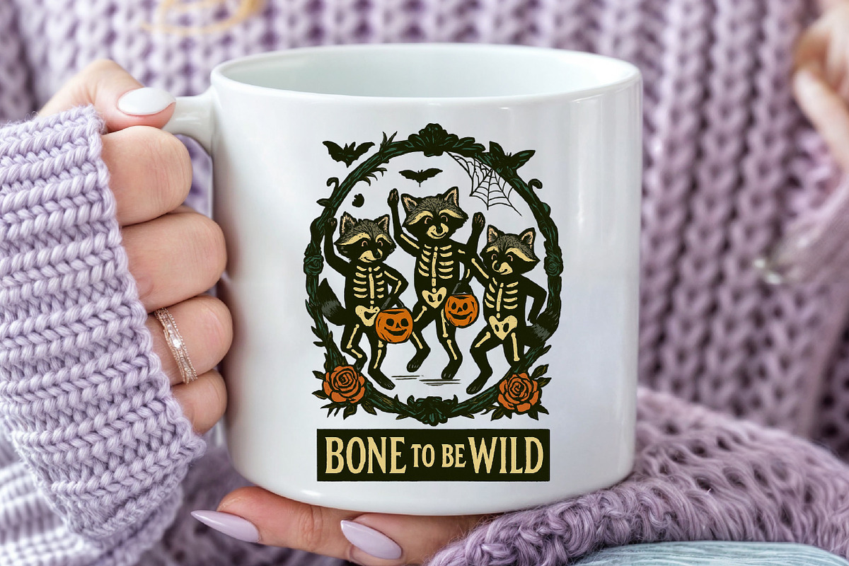 Vintage Halloween Raccoon Skeleton, an Illustration by Craft Nest (Photo 5 of 6)