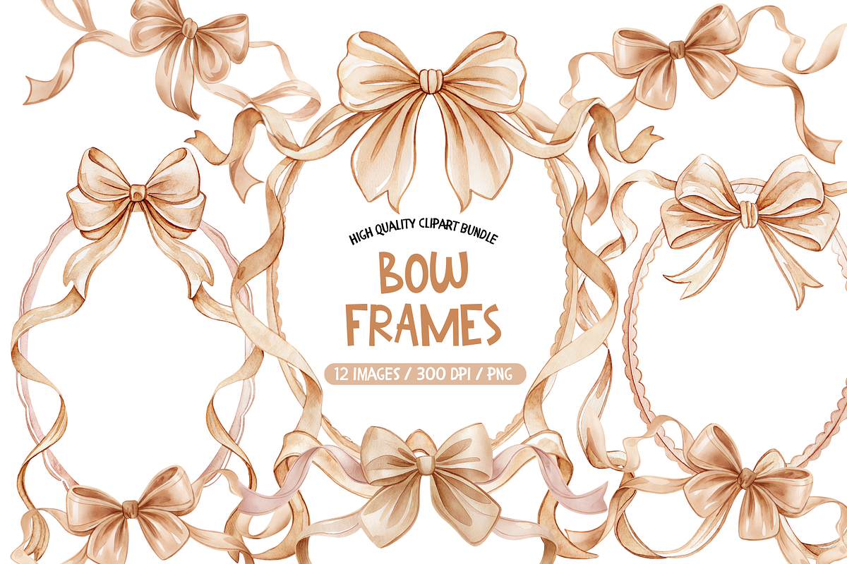 Watercolor Bow Frame Clipart, an Illustration by TatiMockup (Photo 1 of 3)