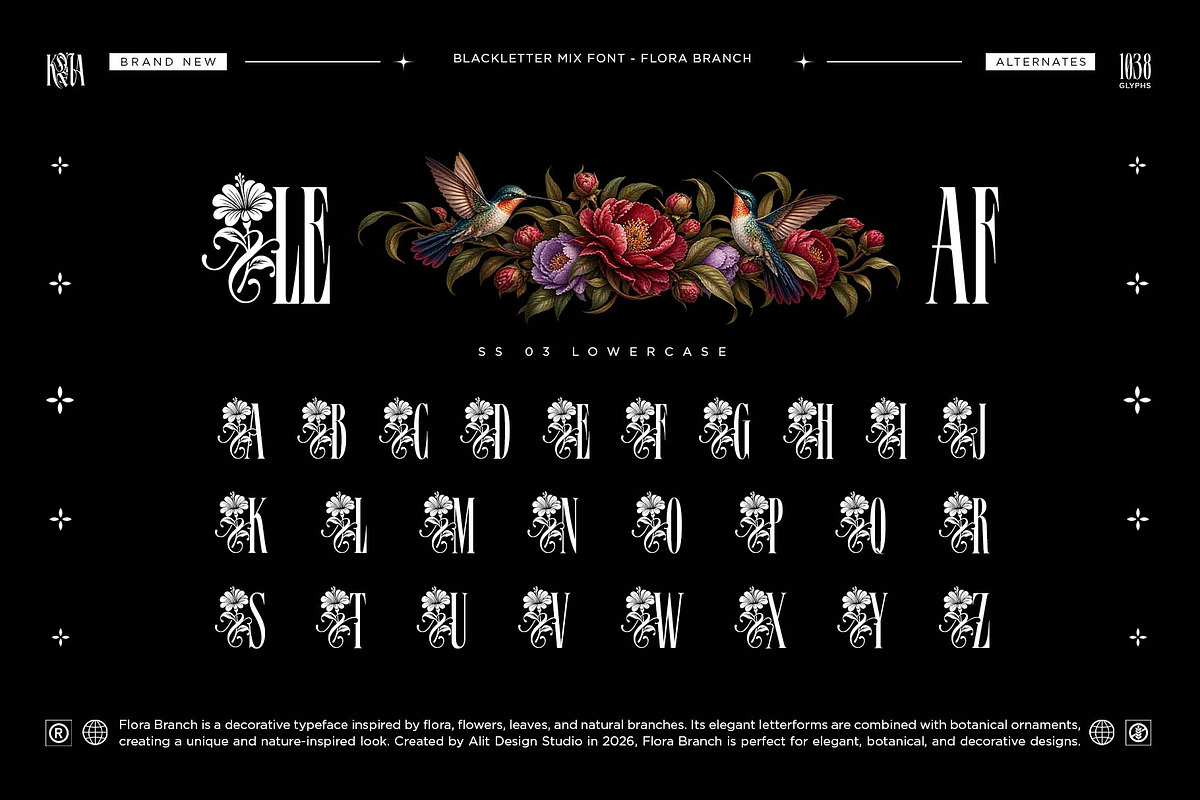 Flora Branch Typeface, a Blackletter Font by alit design (Photo 6 of 20)
