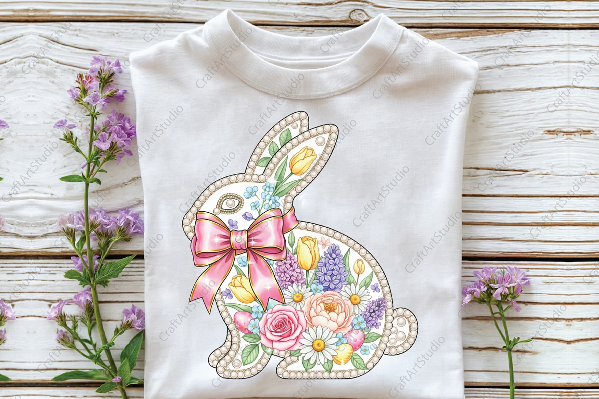 loral Pearl Rabbit with Pink Bow PNG, an Illustration by CraftArtStudio (Photo 2 of 4)