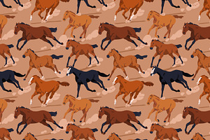 Galloping Horses, Seamless Patterns