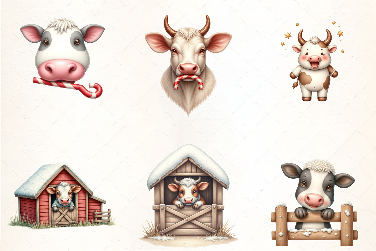 Christmas Funny Cow Clipart, an Illustration by CrexoraLab (Photo 2 of 5)